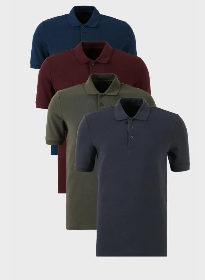 Buratti Buratti Cotton Regular Fit Button-Down Polo Collar 4-Pack T-Shirt Men's T-SHIRT 5902127S4